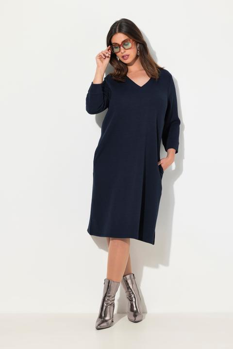 Produktbild Ulla Popken Sweatkleid, A-Linie, V-Ausschnitt, 3/4-Arm, Taschen (60)