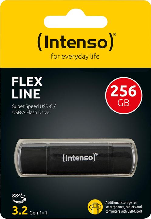 Actual product image Intenso USB Stick Flex Line 256GB USB 3.2 GEN 1X1 Black (256 GB, USB-A, USB-C)