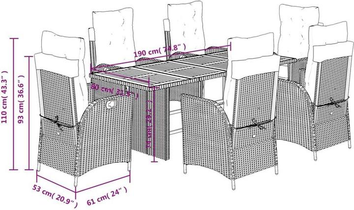 Produktbild vidaXL Garten Essgruppe (190 x 80 x 74 cm)