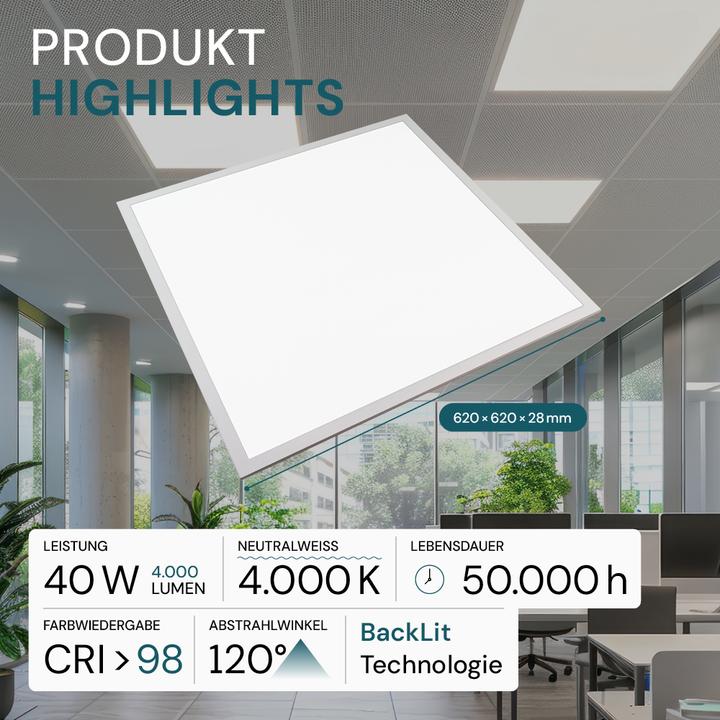 Produktbild Luxula LED-Panel LX-62-4000-CRI98 (4000 lm)