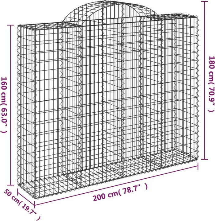 Immagine prodotto VidaXL Gabionen mit Hochbogen 11Stk. 200x50x160/180cm Verzinktes Eisen