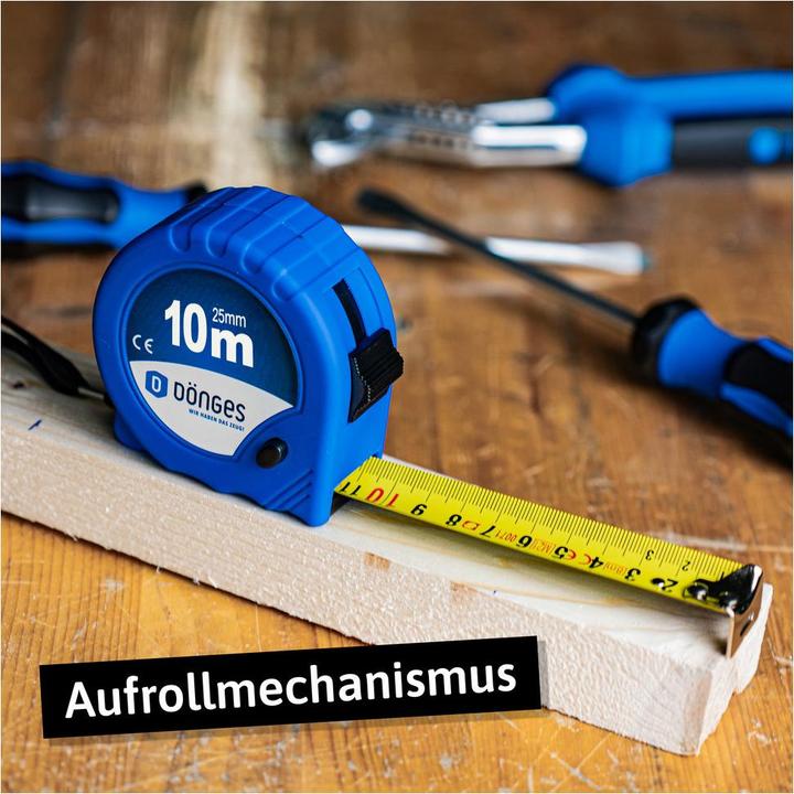 Actual product image Dönges Rollbandmass, weiches blaues Gehäuse, Doppel-Stopper, 10mx25mm, Blau (10 m)