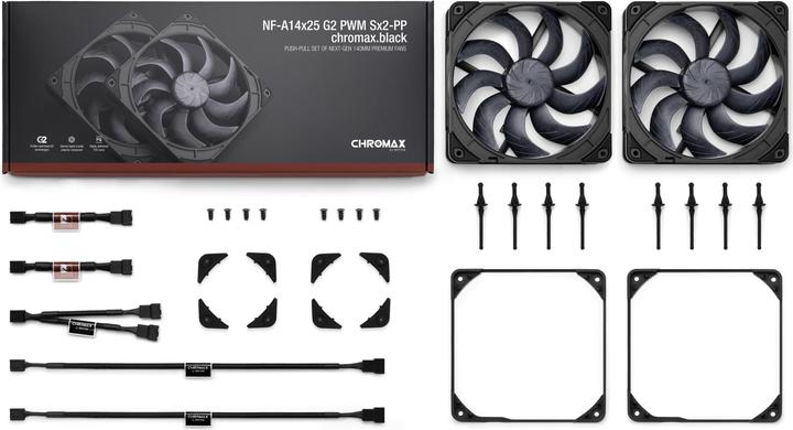Productafbeelding Noctua NF-A14x25 G2 PWM Sx2-PP chromax.black Gehuselfter 140 mm (2 Stck) (140 mm, 2x)