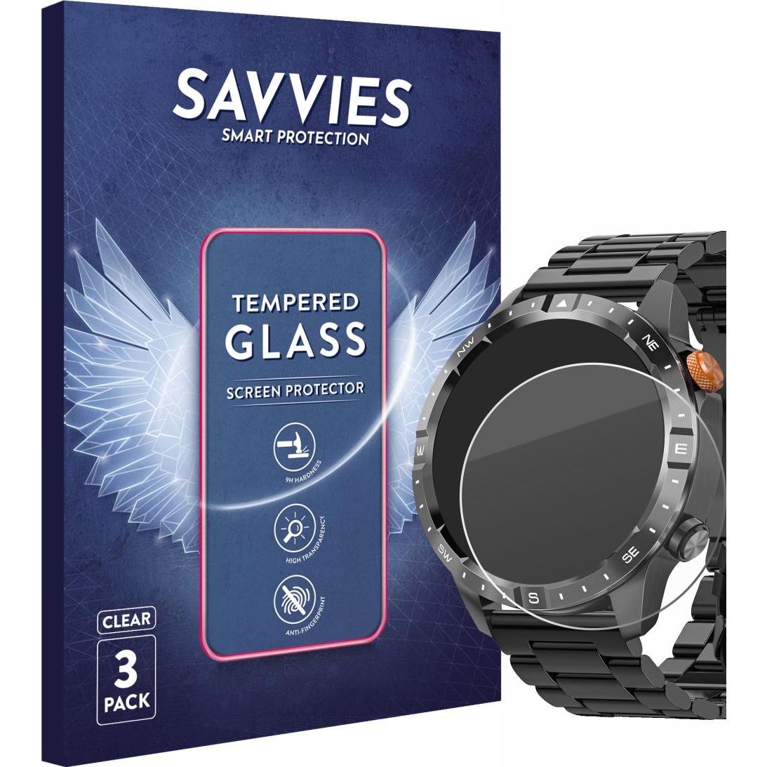 Savvies Panzerglas Displayschutz 9H Schutzglas Glas Klar Transparent, Smartwatch Schutzfolie, Transparent