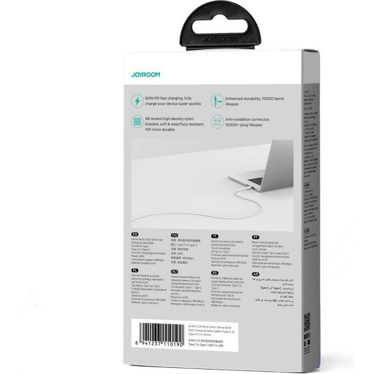 Thumbnail - Joyroom Multi-Color Series SA34-CC3 USB-C/USB-C-Kabel 60 W, schnelle Übertragung, 1 m – Weiss (1 m), USB Kabel