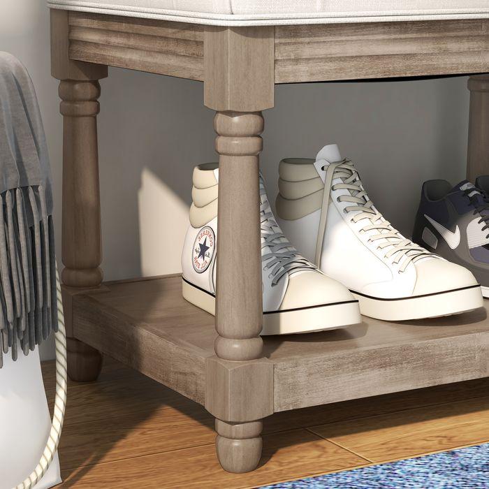 Immagine prodotto Swisshandel24 Panca per scarpe, spazio per riporre oggetti, aspetto lino, gambe in legno, crema 115x40x48cm (40 cm)