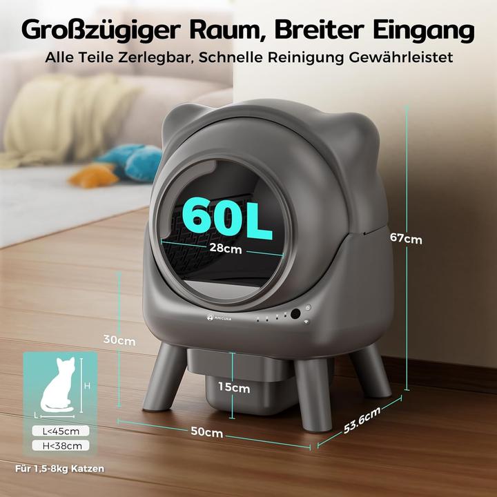 Produktbild AmiCura Cura X1 Katzentoilette Selbstreinigende Katzenklo Geruchsfreie,Anti-Pinch,60L,App-Steuerung (Selbstreinigendes Katzenklo)