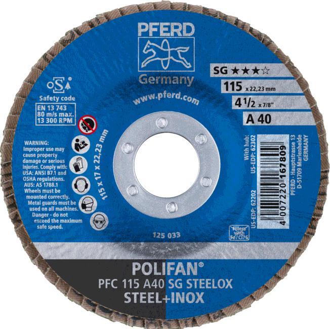 Image du produit Pferd Disque à lamelles POLIFAN A SG STEELOX D. 115 mm granulation A-40 conique INOX corindon normal (40)