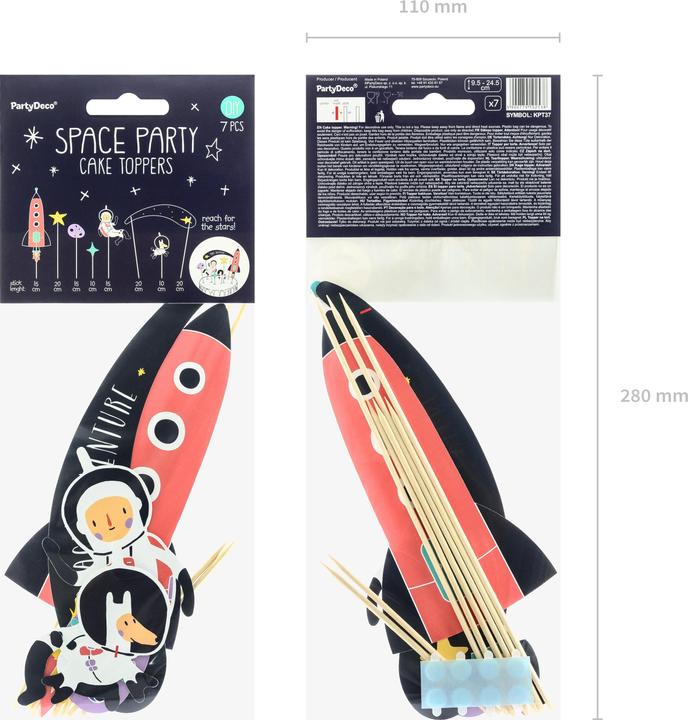 Actual product image Partydeco Cake Topper Space Set 7 pieces