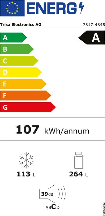 Energy Label Trisa Combi Fridge 377 L, Black Inox (377 l)