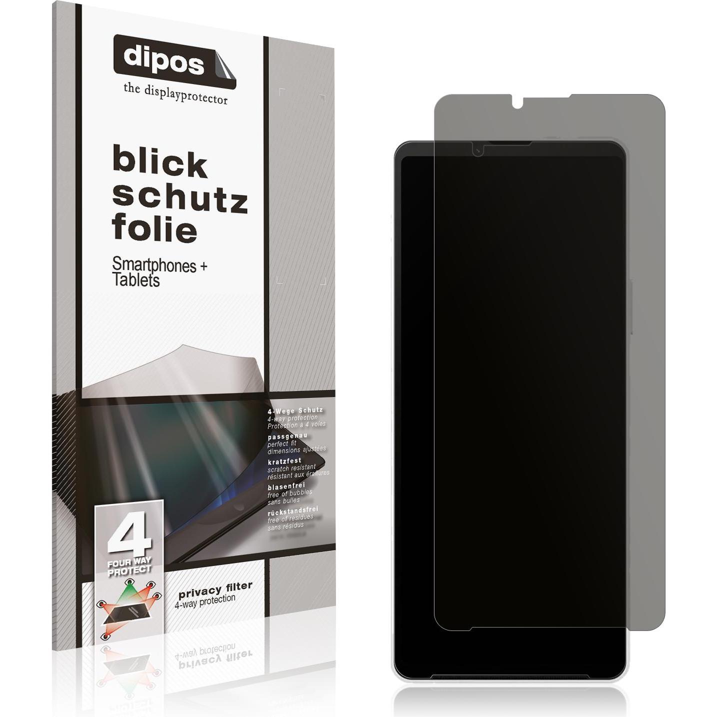 Dipos Privacy Blickschutzfolie 4-Way (1 Stück, Sony Xperia 10 VI), Smartphone Schutzfolie, Schwarz