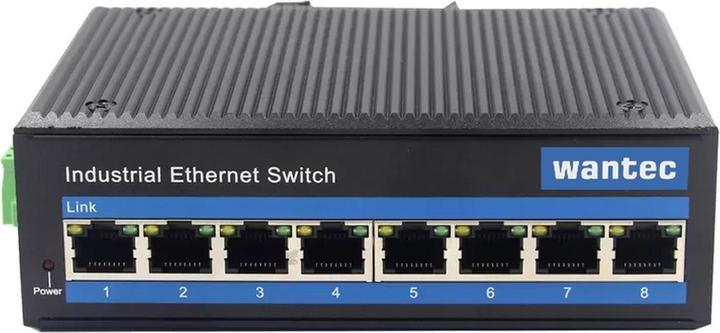 Actual product image Wantec Switch Industrial PoE Ethernet for DIN rail 8 port (8 ports)