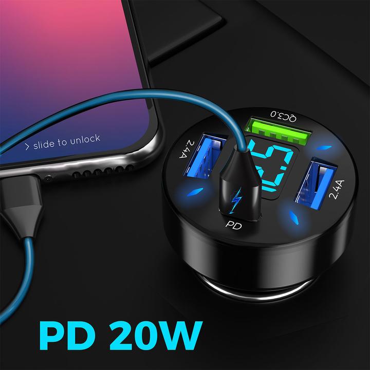 Produktbild Casativo 4 Port Auto USB-Ladegerät, Spannungsanzeige, (50 Watt)