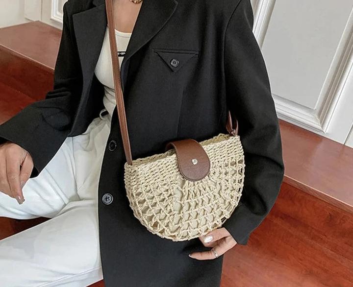 Produktbild Only-Bags.Store Sommer Stroh Ba Mode Halbkreis Taschen Rattan Handmade Messenger Handtasche Travel Beach Bags Tote