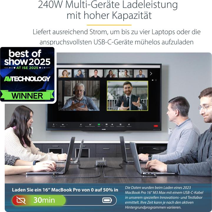 Produktbild StarTech .com 424DEU-USB-C-CHARGER, Drinnen, AC, 28 V, 1,8 m, Grau (240 W)