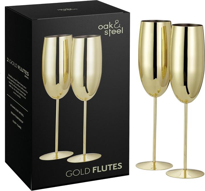 Image du produit Oak & Steel Acier inoxydable Flûtes à champagne Or Lot de 2 (28.50 cl, 2 Verres, Flûtes à champagne)