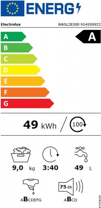 Energy Label Electrolux Wasl2e300 (9 kg, Left)
