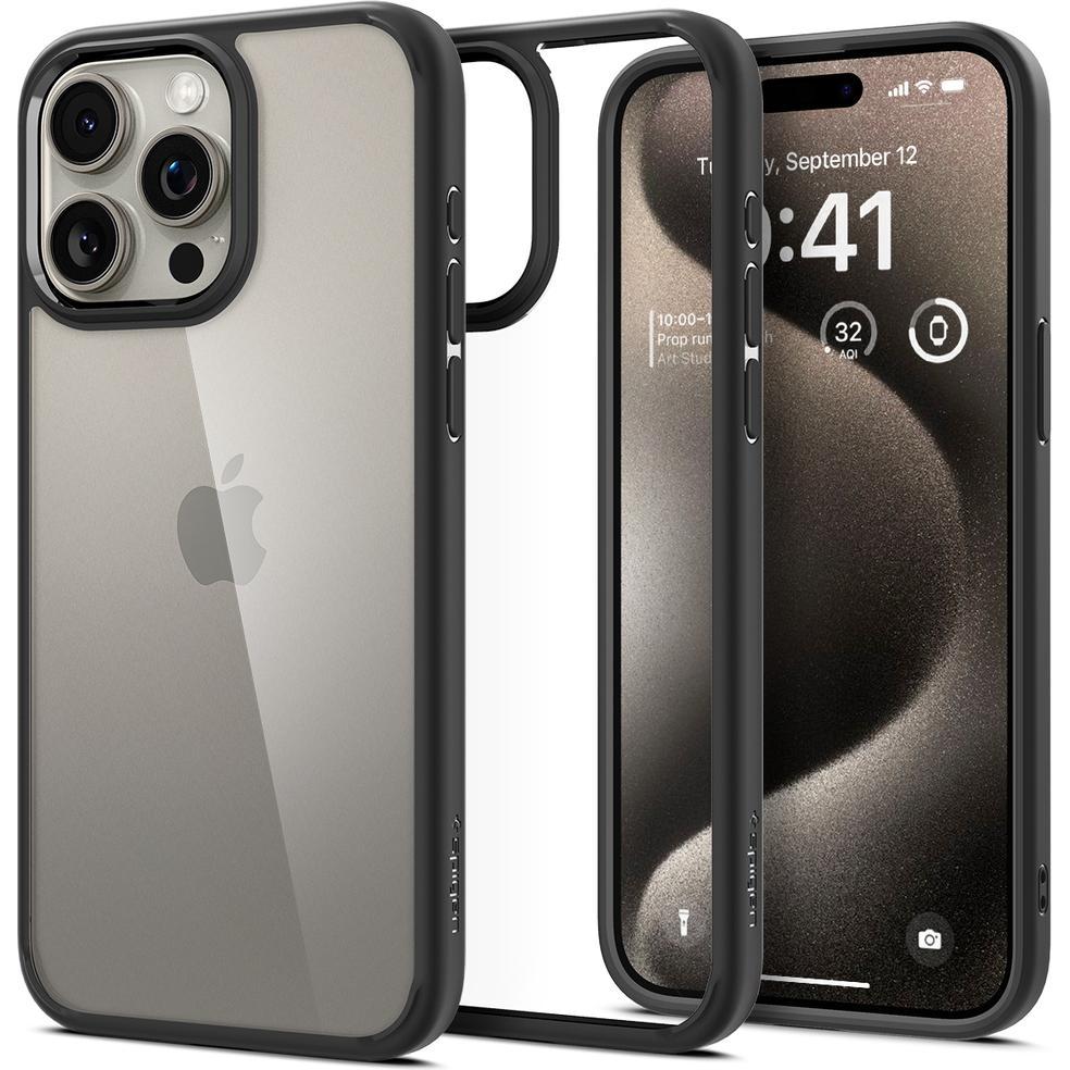 Spigen Crystal Hybrid, mattschwarz - iPhone 15 Pro Max (Apple iPhone 15 Pro Max), Smartphone Hülle, Schwarz