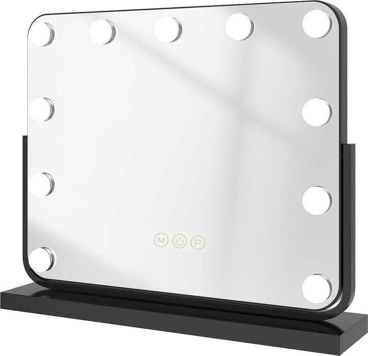 Emke Hollywood Kosmetikspiegel mit 11 Lampen, 1X+7X Vergrösserung, 3 Farbtemperatur, 50*42cm, Schwarz