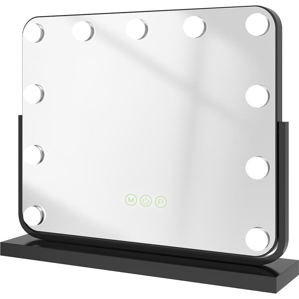 Emke, Kosmetikspiegel, Hollywood Kosmetikspiegel mit 11 Lampen, 1X+7X Vergrösserung, 3 Farbtemperatur, 50*42cm, Schwarz