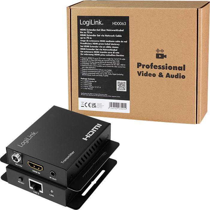 Actual product image LogiLink HDMI-Extender-Set über LAN, 70 m, 4K/60 Hz, EDID, HDR, HDCP, POC, IR