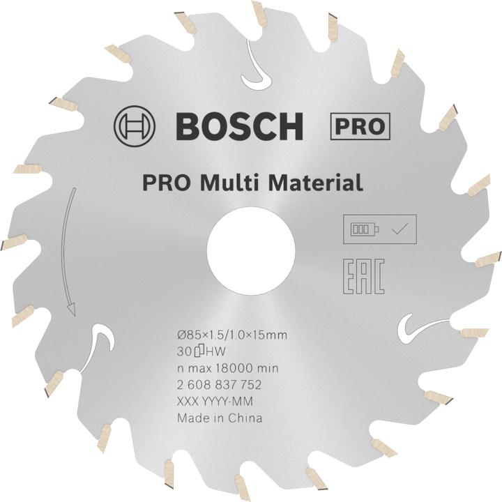 Image du produit Bosch Professional Zubehör Lame de scie circulaire PRO Multi Material cordless, 85 x 1,5 x 15 mm