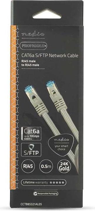 Immagine prodotto Nedis Cavo Cat 6a | S/FTP | RJ45 maschio | RJ45 maschio | 0,50 m | Senza strappo | Rotondo | Intrecciato (S/FTP, CAT6a, 0.50 m)