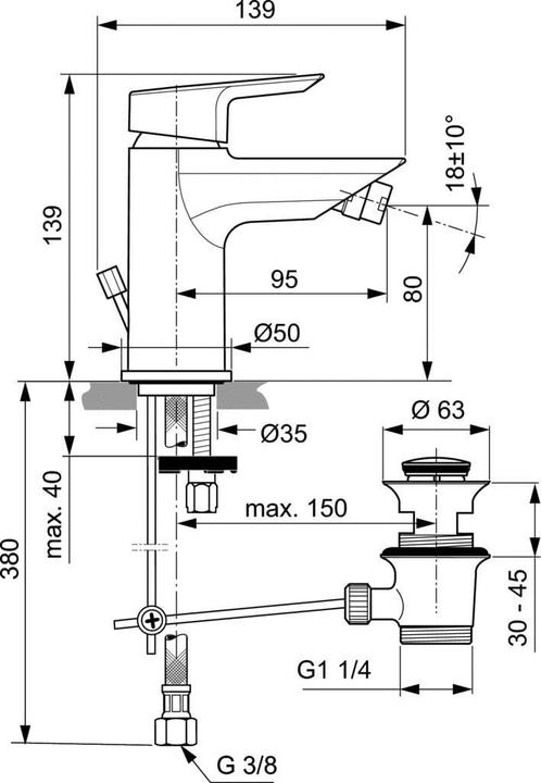 Image du produit Ideal Standard Mélangeur bidet à poignée unique avec régulateur de débit et système Easy Fix
