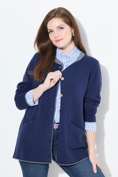 Produktbild Ulla Popken Long-Strickjacke, Hirsch-Stickerei, A-Linie, Stehkragen (42, 44)