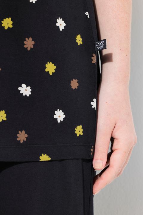 Image du produit Ulla Popken Pyjama 2 pièces, pantalon + haut à fleurs avec broderie, décolleté rond et manches courtes (42, 44)