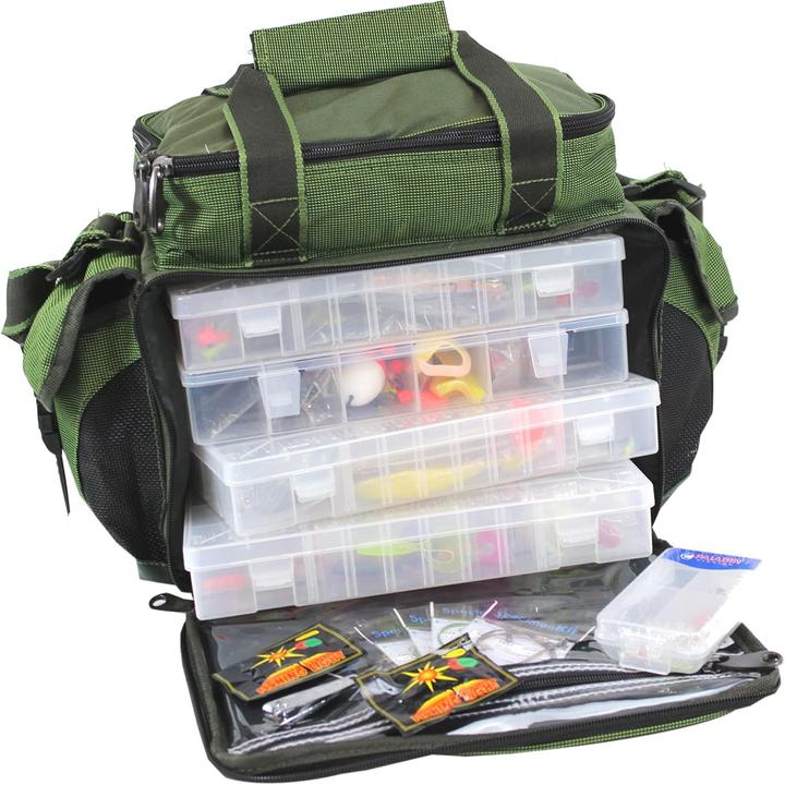 Produktbild QMBasic Angelboxentasche inkl. 4 Tackle-Boxen