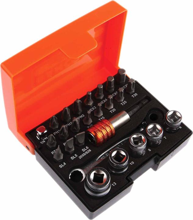 Actual product image Bahco Bit socket spanner set with 1/4" bit ratchet and adapter for slotted/Phillips/Pozidriv/TORX/Sechsk