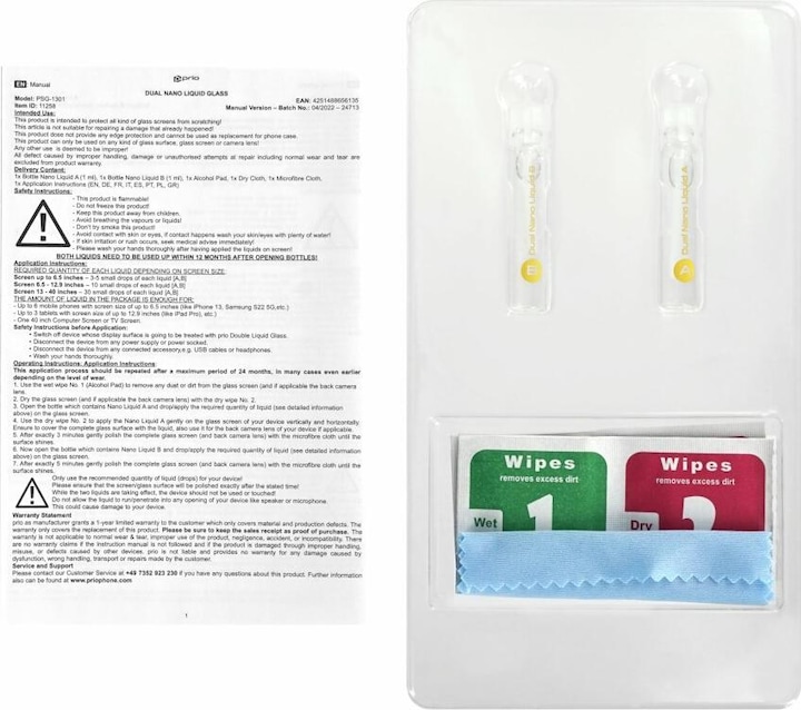 Immagine prodotto prio Protezione dello schermo in vetro liquido con doppio nano rivestimento (2 Pezzo/i, Huawei P50, Motorola Moto G54, Xiaomi 13T, Sony Xperia 1 IV, OnePlus 12R)