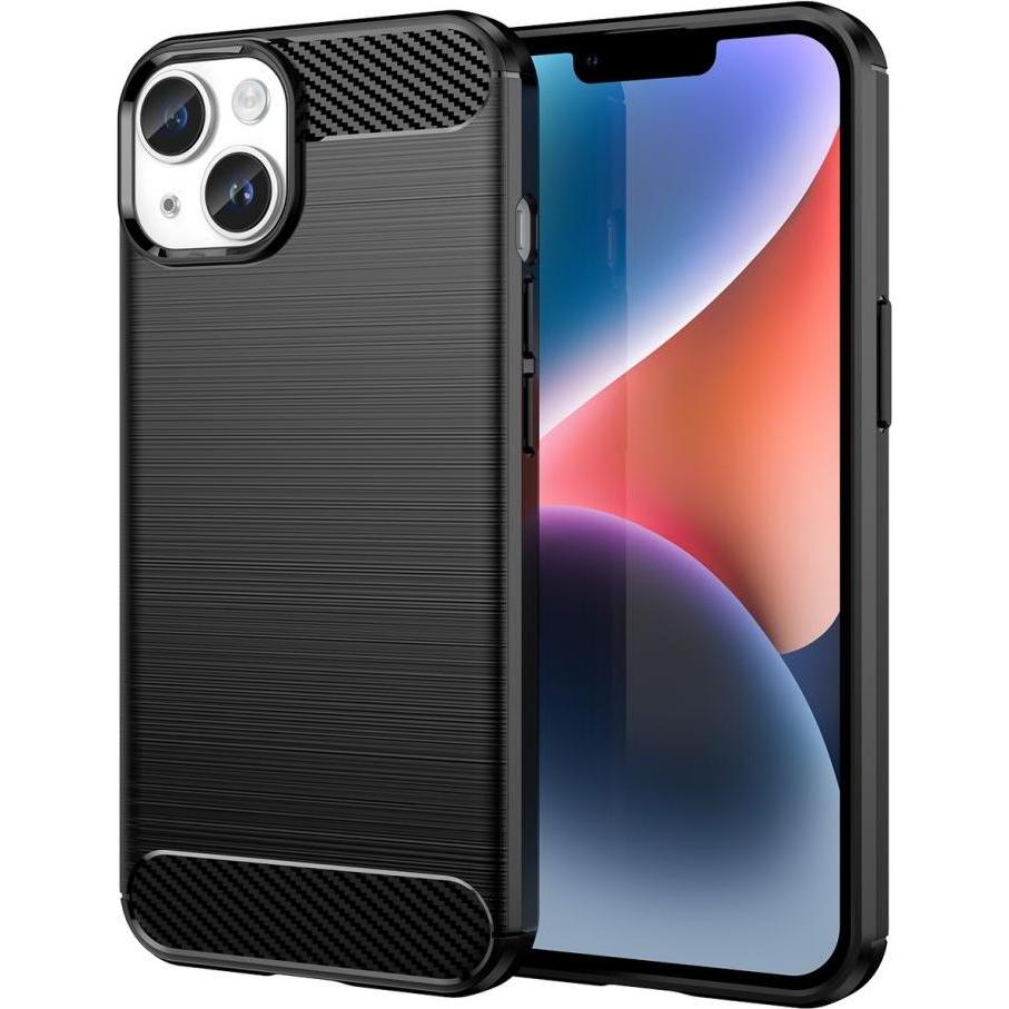 Hurtel Carbon Case iPhone 14 case flexible gel back cover black (Apple iPhone 14), Smartphone Hülle, Schwarz