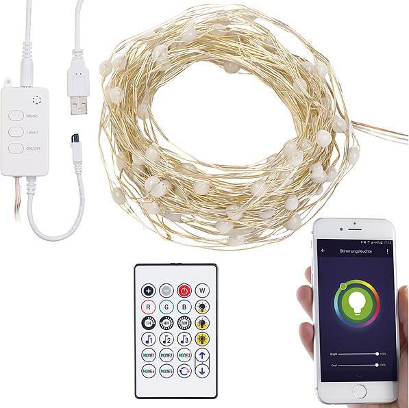 Actual product image Luminea 2pcs RGB LED light wire with music control, wifi and app, USB, 10m (0.09 m)