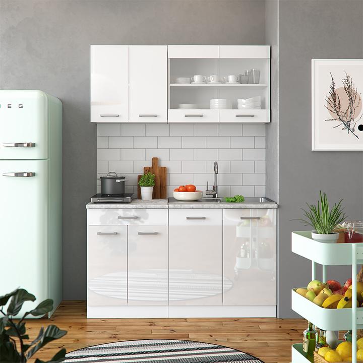 Produktbild Vicco Küchenschrank für Dachschrägen R-Line, Weiss Hochglanz/Weiss, 215 cm 5er Set (210 x 46 x 81.60 cm)