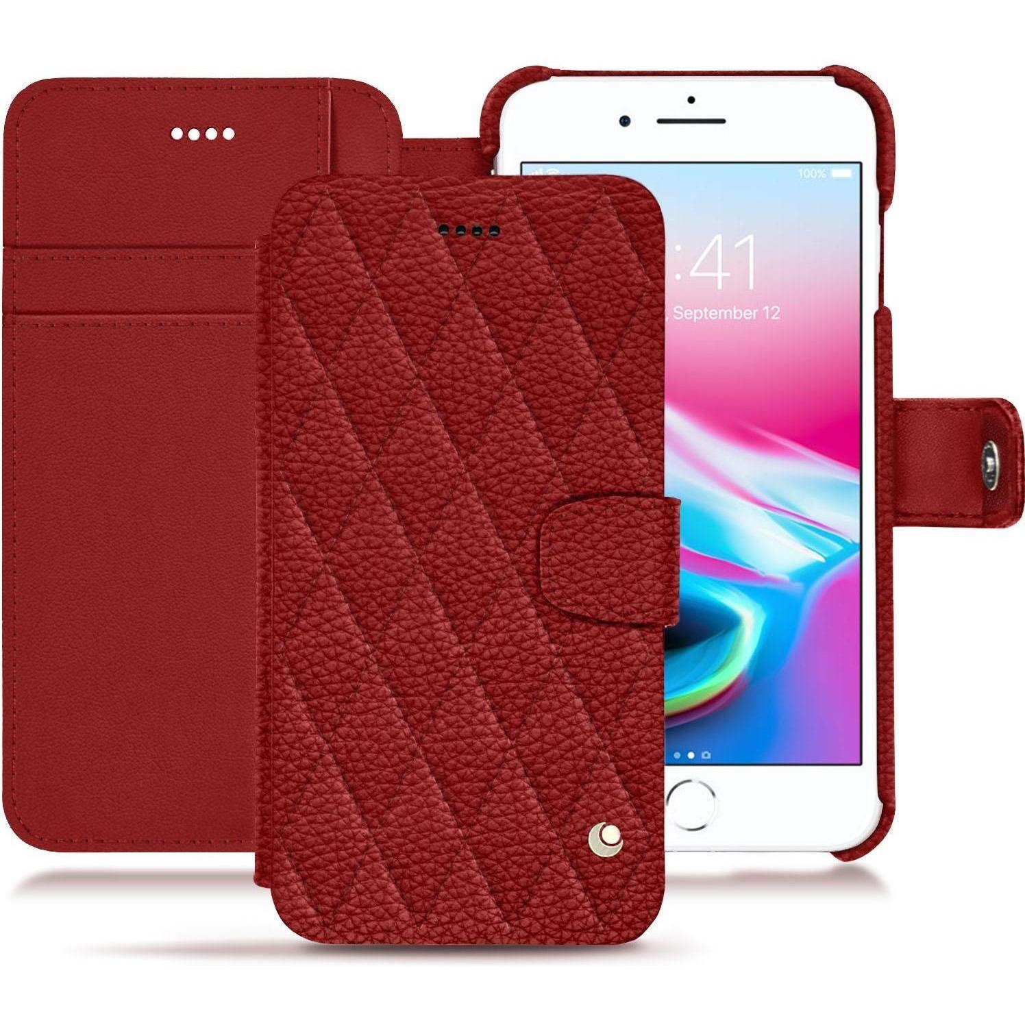 Noreve Lederschutzhülle Wallet (Apple iPhone 8 Plus), Smartphone Hülle, Rot