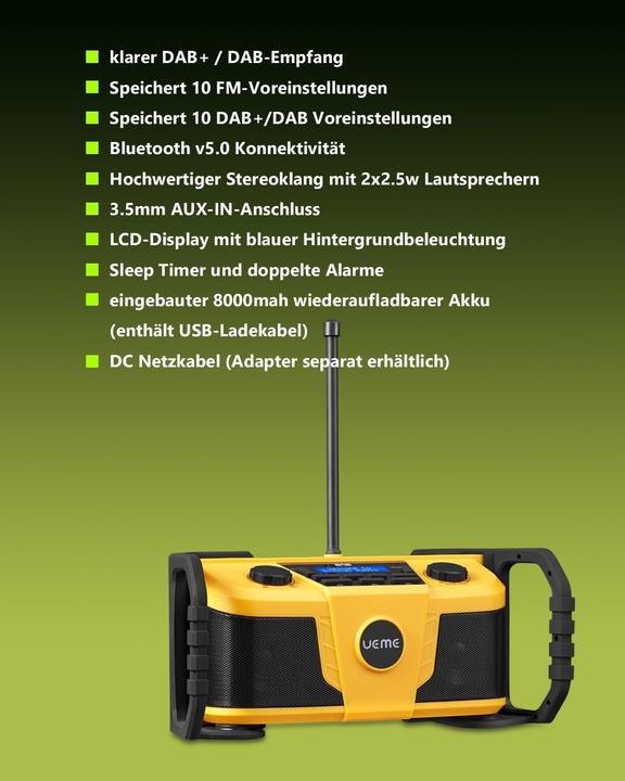 Produktbild Ueme Baustellenradio mit DAB+ und Bluetooth (DAB+, Bluetooth)