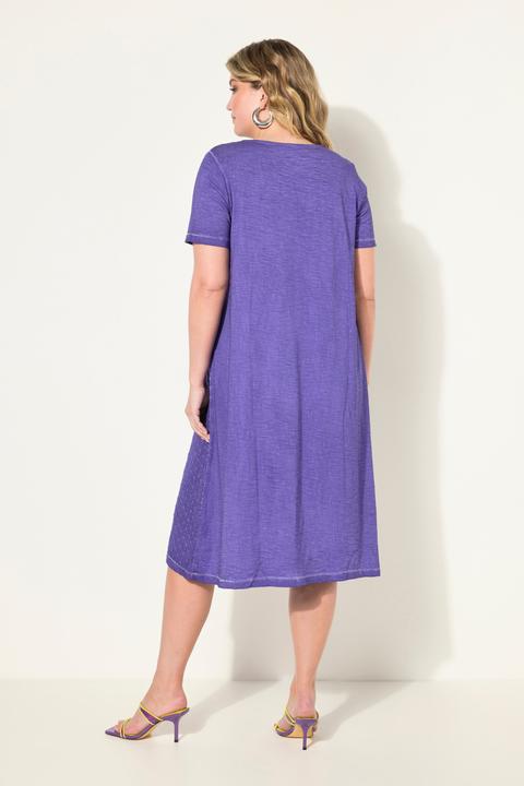 Produktbild Miamoda Jerseykleid, A-Line, cold dyed, V-Ausschnitt mit Lochstickerei, Halbarm (46)