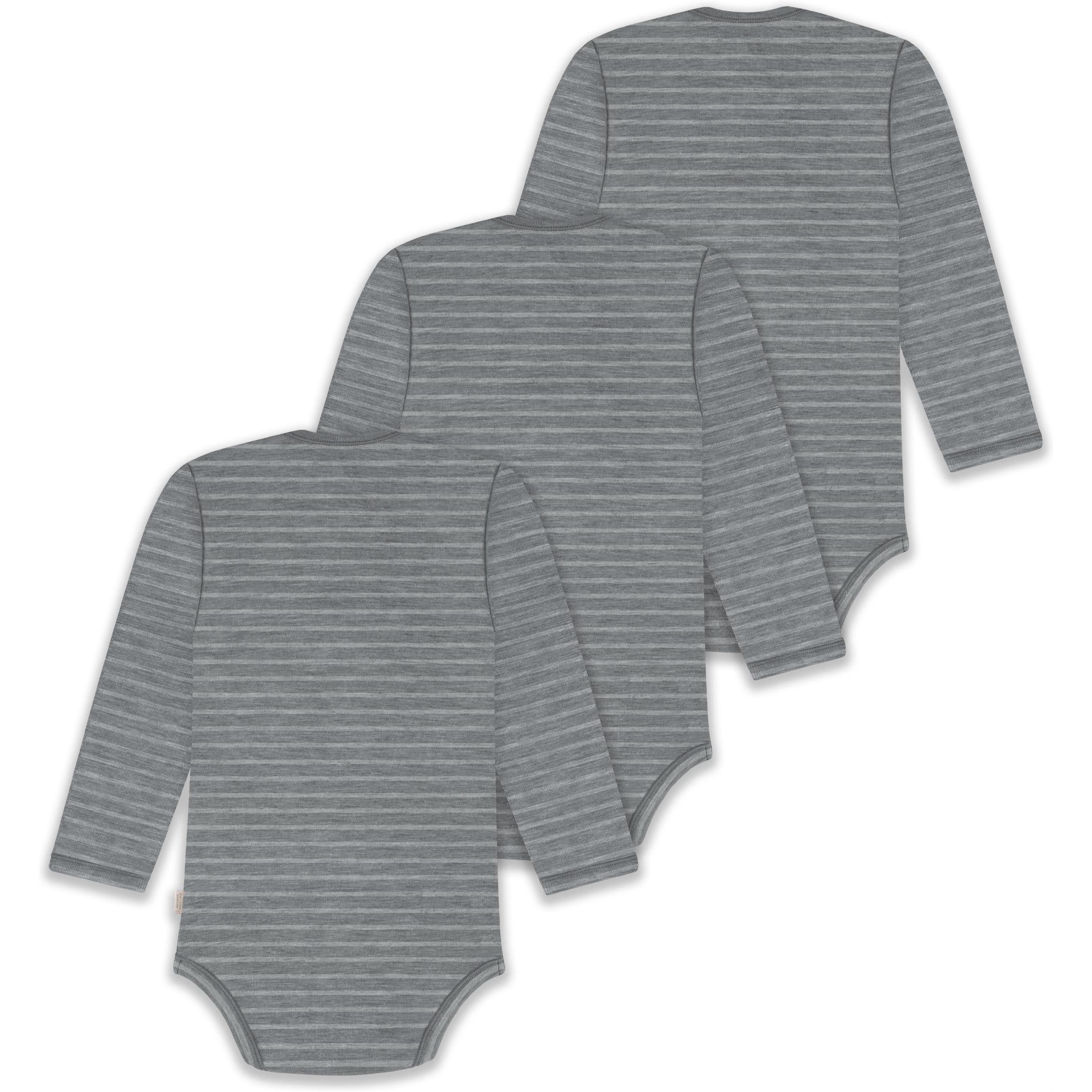 Thumbnail - Normani, Herren, Body, 3er Pack Baby Merino Body Langarm „Auckland" - 9379, Grau, (62)