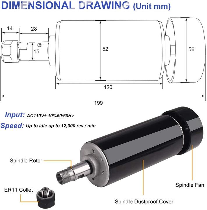 Actual product image MySweety 500W Mini Spindle Motor