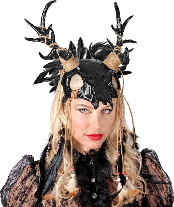 Actual product image Widmann Bullenschädel Schamanenkopf Maske Mit Schwarzen Federn