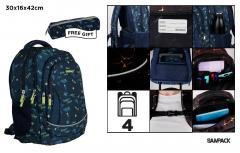 Main paper Rucksack mit vier Fächern (30 x 16 x 42 cm) + Federmäppchen