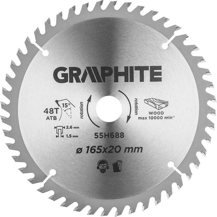 Produktbild Graphite Kreissägeblatt Graphit (Tauchsägeblatt, breit, 165 x 1,5 x 2,6 x 20 mm, 48 Zähne)