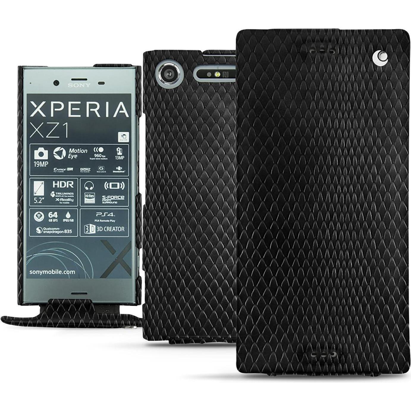 Noreve Lederschutzhülle vertikal (Sony Xperia XZ1), Smartphone Hülle, Schwarz