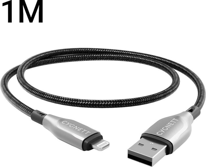 Productafbeelding Cygnett Gepantserde Lightning-naar-USB-A-kabel, 12 W (1 m, zwart) (1 m, USB 2.0, 12 W)