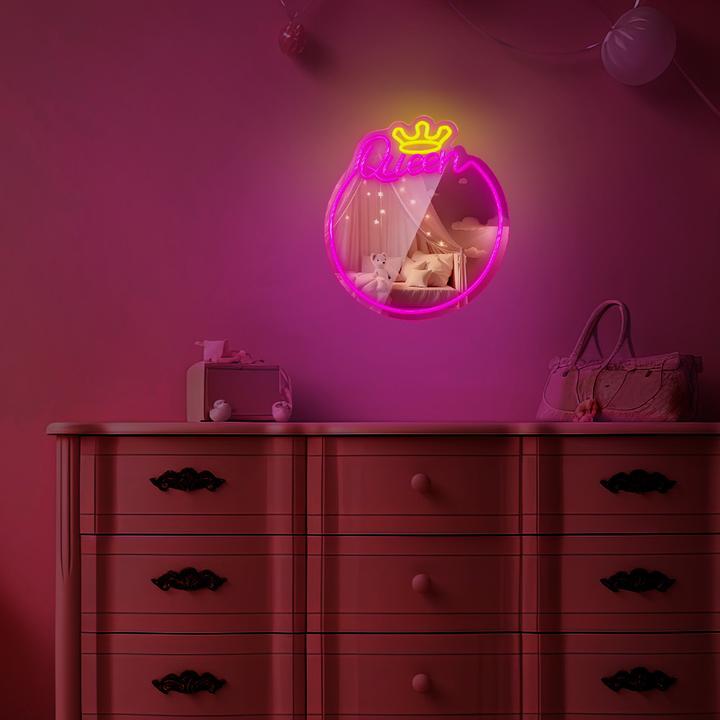 Productafbeelding Forever Light Neon MIRROR LED QUEEN warm wit roze FMNE04