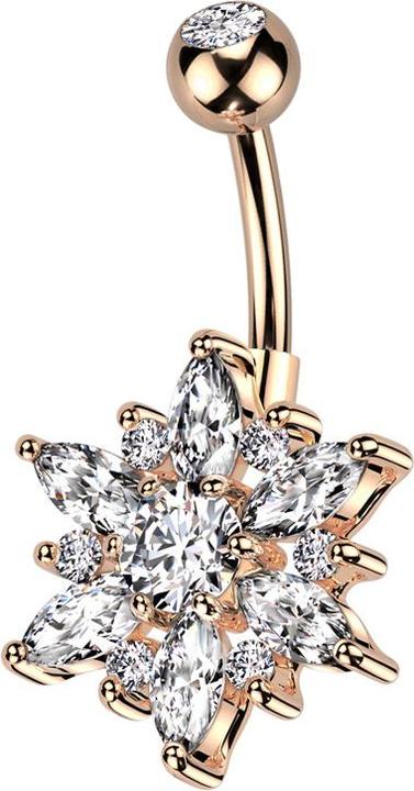 Immagine prodotto Star Piercing Banana oro rosa con sfera in cristallo oro rosa argento e cristalli fiore argento e argento (Ottone, Acciaio chirurgico 316L)