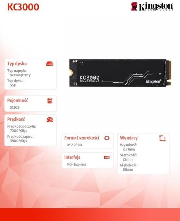Image du produit Kingston KC3000 (512 Go, M.2 2280)