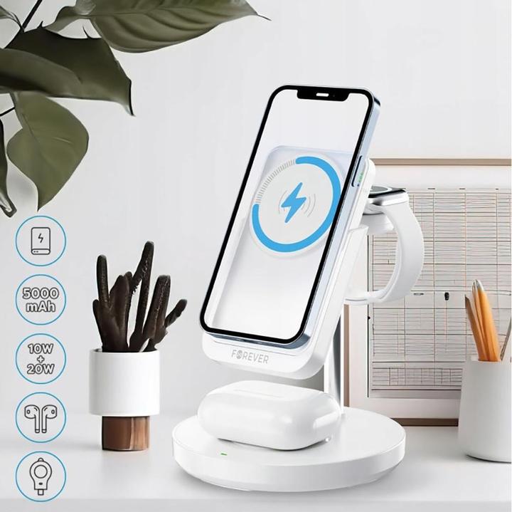 Immagine prodotto Forever MACS-100 stazione di ricarica wireless magnetica con power bank bianco 5in1 (20 W)